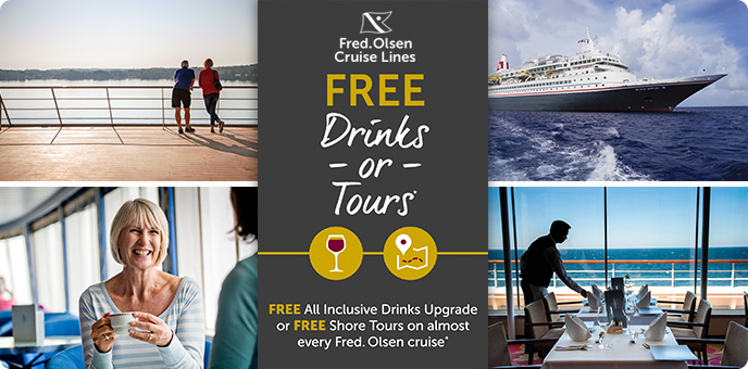 Αποτέλεσμα εικόνας για Free drinks or free tours on Fred. Olsen Cruise Lines